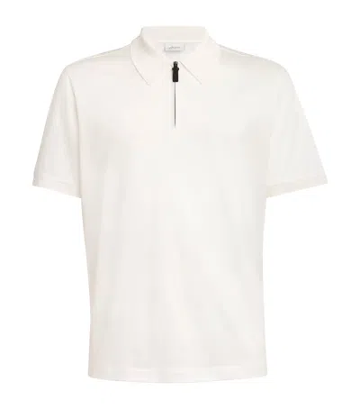 Brioni Cotton Zip-up Short-sleeve Polo Shirt In White