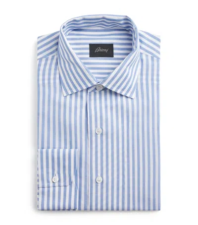 Brioni Cotton-linen Stripe Shirt In Blue
