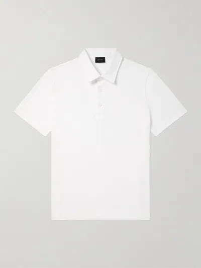 Brioni Piqué Cotton Polo Shirt In White