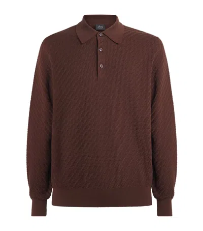 Brioni Cotton-silk-cashmere Woven Polo Shirt In Brown