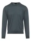 Brioni Ribbed Crewneck Sweater With Cuffs And Hem In Blue