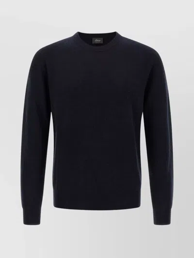Brioni Crew Neck Cashmere Sweater With Ribbed Cuffs And Hem In Black