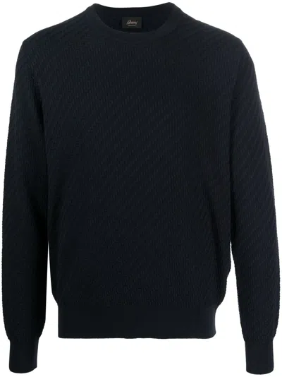 Brioni Crew-neck Cotton-silk Jumper In Blue