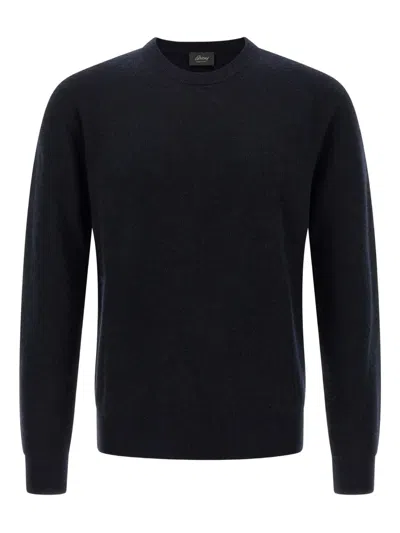 Brioni Crew Neck Cashmere Sweater With Ribbed Cuffs And Hem In Black