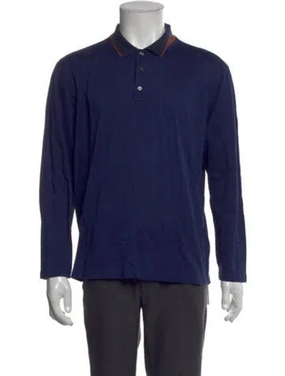Pre-owned Brioni Crew Neck Long Sleeve Polo Shirt In Blue