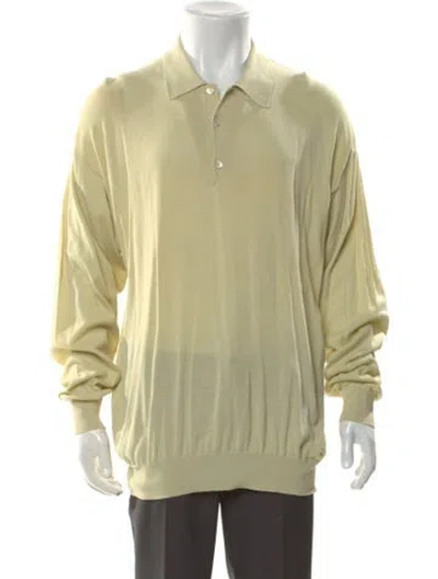 Pre-owned Brioni Crew Neck Long Sleeve Polo Shirt In Yellow