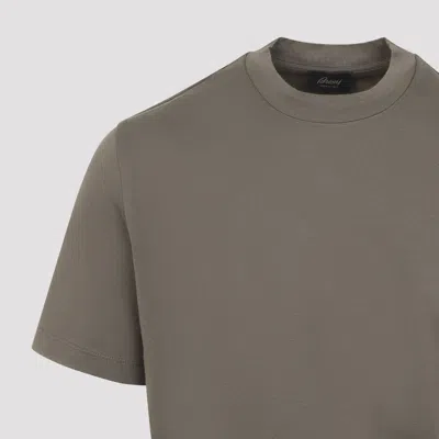 Brioni Crewneck Cotton Jersey T-shirt In Brown
