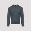 Brioni Ribbed Crewneck Sweater With Cuffs And Hem In Blue