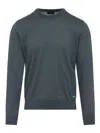 Brioni Ribbed Crewneck Sweater With Cuffs And Hem In Green