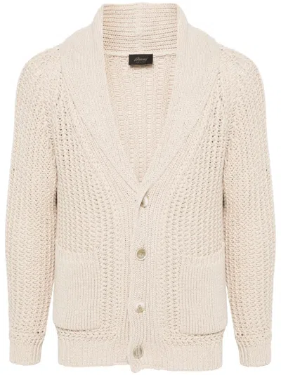 Brioni Crochet-knit Cardigan In Neutrals