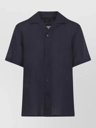 Brioni Cuban Collar Shirt Short Sleeve Design In Blue