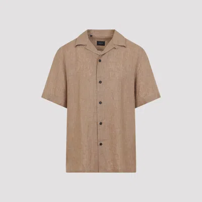 Brioni Cuban Shirt In Brown