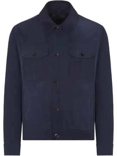 Brioni Cupro Shirt Jacket In Blue