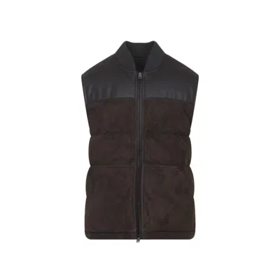 BRIONI DARK BROWN SUEDE PUFFER VEST