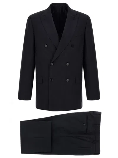Brioni Dark Navy Peaked Lapel Suit In Multi
