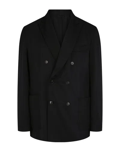 Brioni Deconstructed Double-breasted Silk Blazer In Black