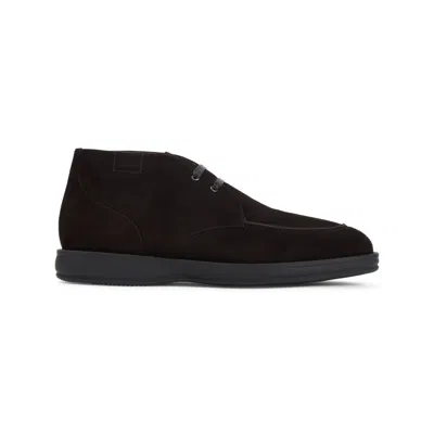 Brioni Desert Brown Leather Boots In Black