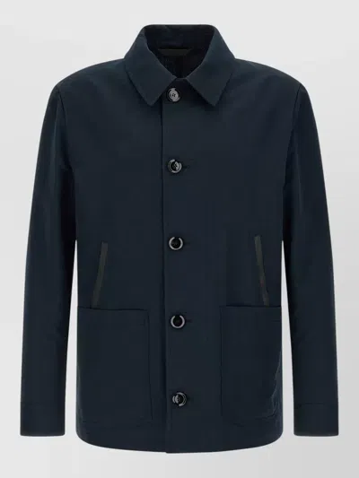 Brioni Desert Collared Jacket Front Pockets In Blue