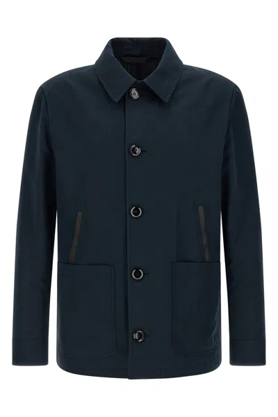 Brioni Button Leather Pocket Jacket In Blue