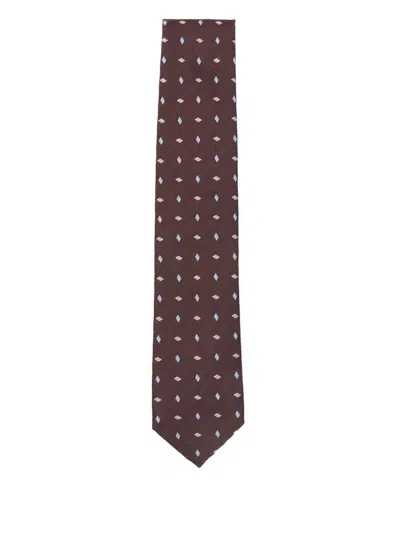 Brioni Diamond-pattern Tie In Brown