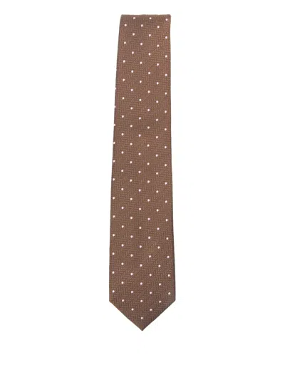 Brioni Dot-pattern Silk Tie In Brown