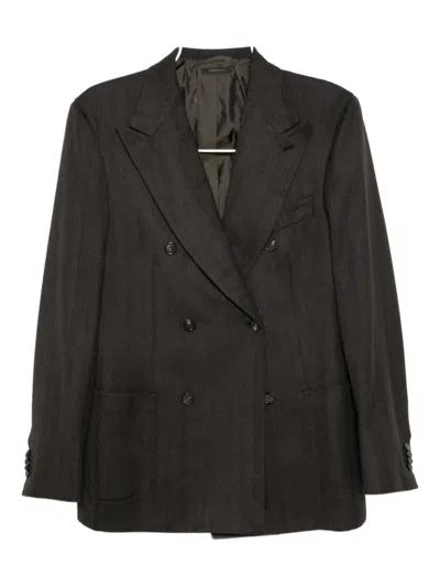 Brioni Double-breasted Blazer In Brown