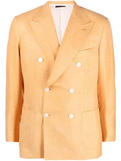 Brioni Double-breasted Blazer In Orange