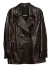 Brioni Double-breasted Leather Jacket In Brown