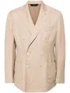 Brioni Double-breasted Linen Blend Blazer In Neutrals