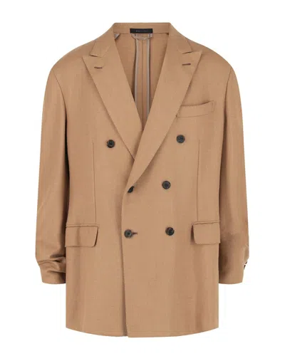 Brioni Double-breasted Cashmere Blazer In Neutral