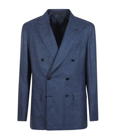 Brioni Double-breasted Coat In Blue