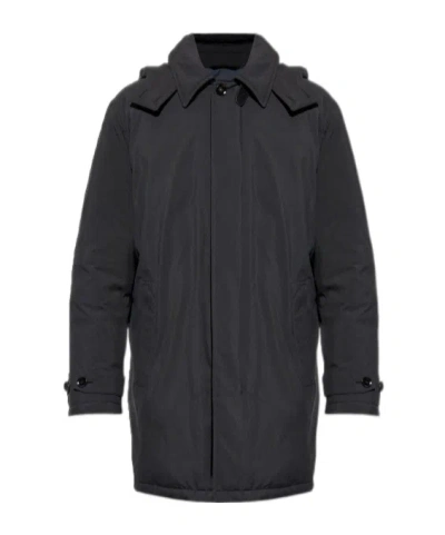Brioni Down Jacket With Detachable Hood In Black