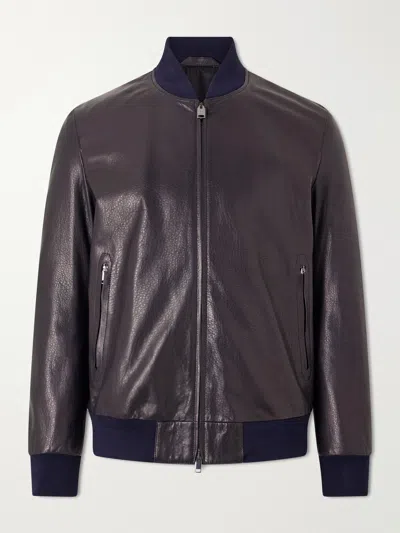 Brioni Draped Leather Bomber Jacket In Brown