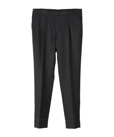 Brioni Elastic-waist Wool Trousers In Black