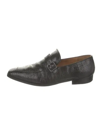Pre-owned Brioni Embossed Leather Loafers In Black