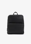 Brioni Embossed Logo Grained Leather Backpack In Black
