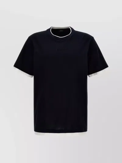 Brioni Logo-embroidered Cotton T-shirt In 蓝色的