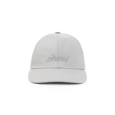 Brioni Embroidered Logo Grey Baseball Hat With Six-panel Design In White