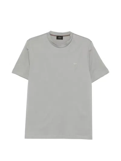 Brioni Embroidered Round-neck T-shirt In Gray