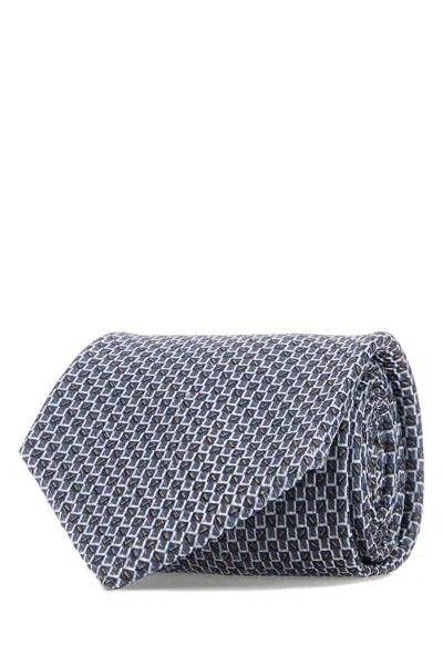 Brioni Embroidered Silk Tie In Blue