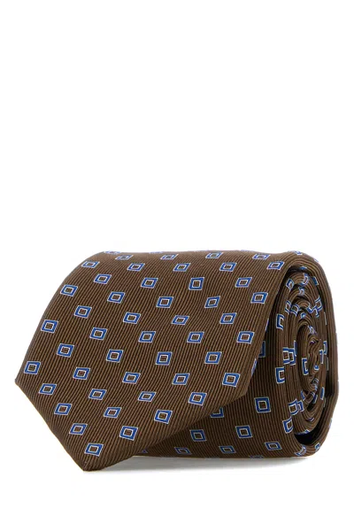 Brioni Embroidered Silk Tie In Brown