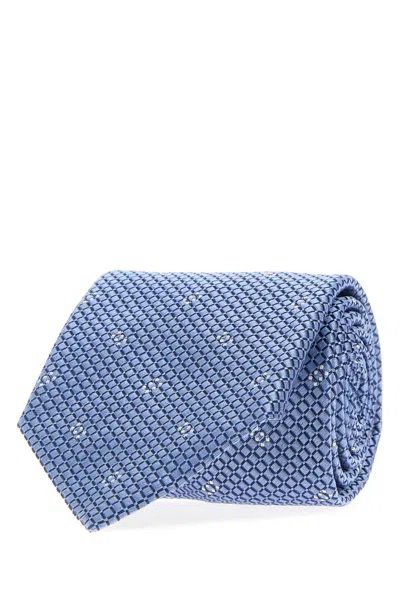 Brioni Embroidered Silk Tie, 8 Cm In Blue