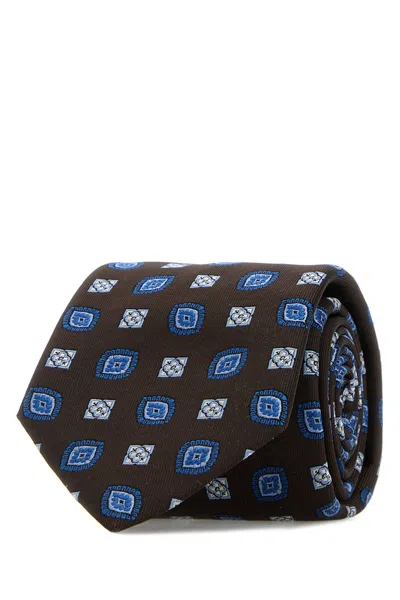 Brioni Embroidered Silk Tie In Brown