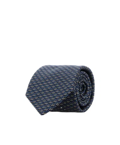 Brioni Crav. Stand. 8x150 Silk Micro Motif Jacquard In Blue