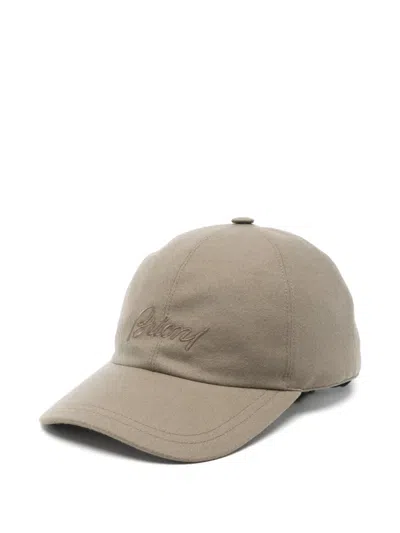 Brioni Logo-embroidered Cashmere-blend Baseball Cap In Brown