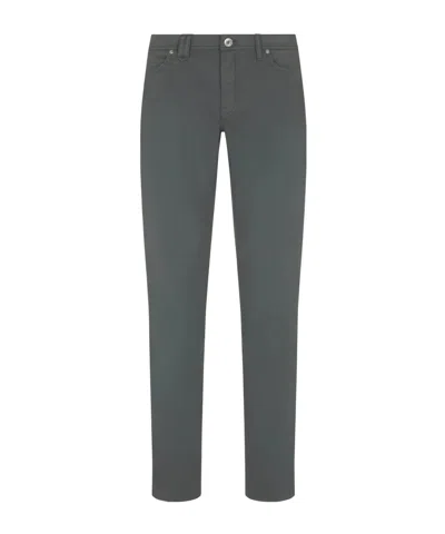 Brioni Essential Petroleum Blue Stretch Cotton Meribel Fitted Jeans In Brown