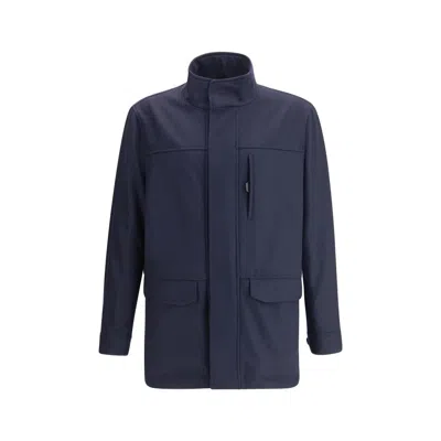 Brioni High-neck Flap-pocket Jacket In Blue