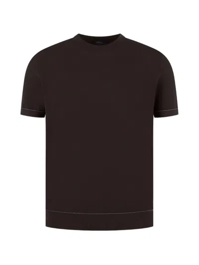 Brioni Fine-knit Crew-neck T-shirt In Brown