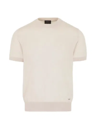 Brioni Fine-knit Ribbed-trim T-shirt In Neutral