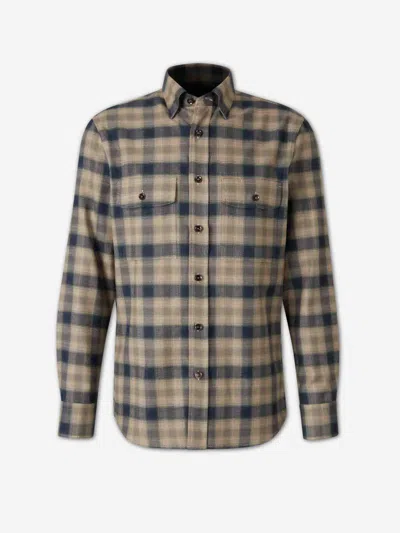 Brioni Flannel Check Shirt In Brown